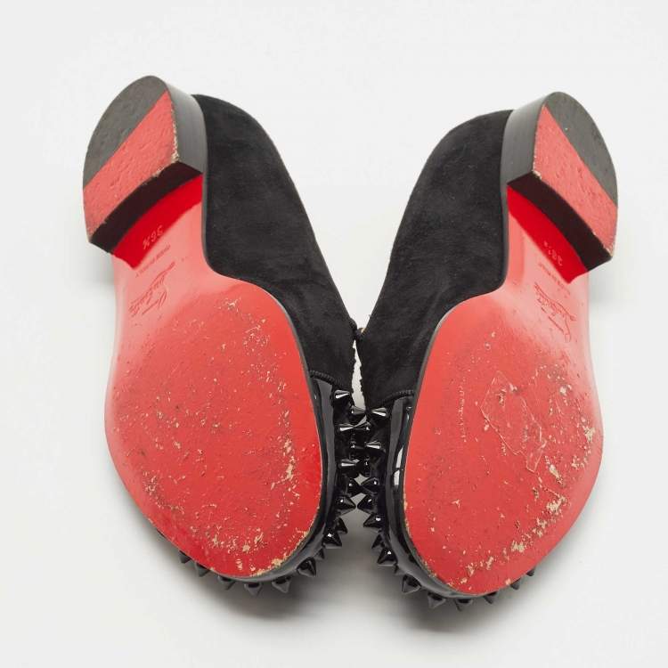 Pre Owned Christian Louboutin Black Suede Harvanana Spiked Smoking Slippers Size 36.5