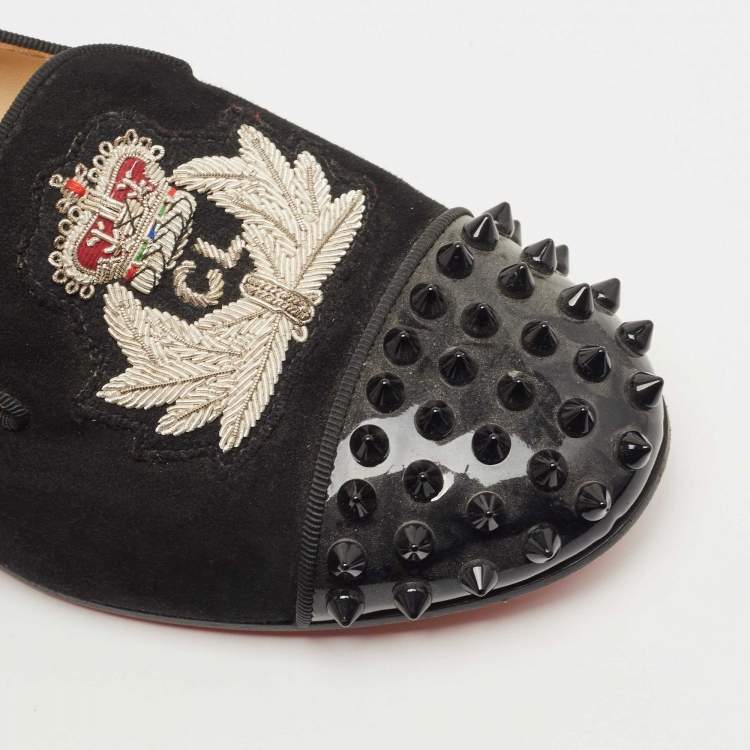 Pre Owned Christian Louboutin Black Suede Harvanana Spiked Smoking Slippers Size 36.5