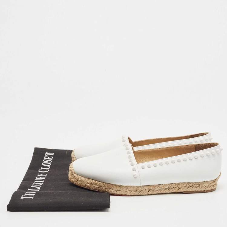 Pre Owned Christian Louboutin White Leather Melides Spike Trim Espadrille Flats Size 36 