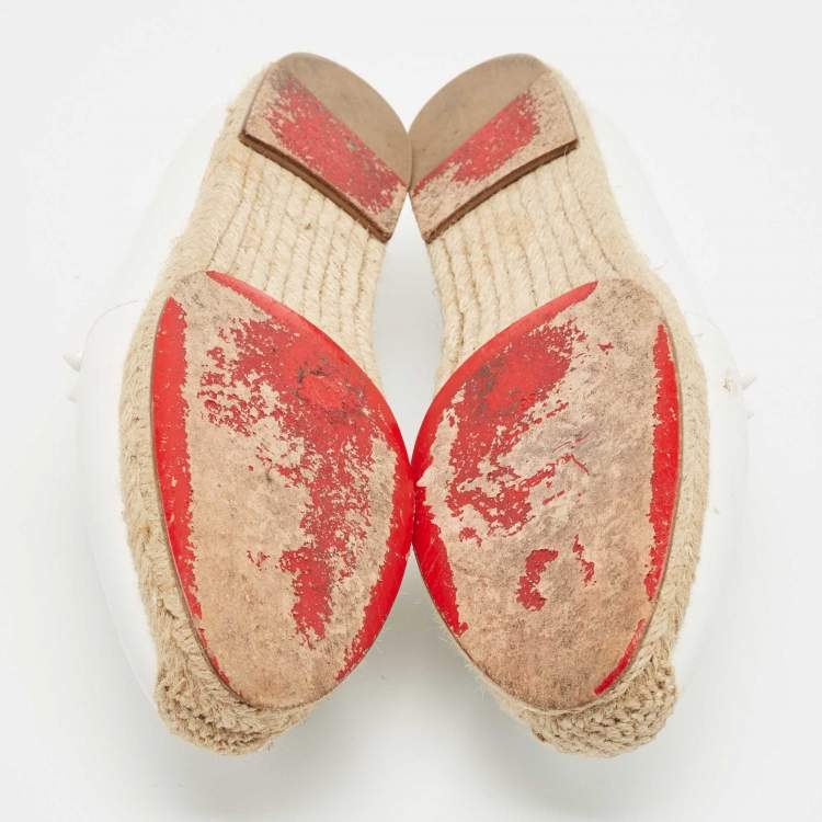 Pre Owned Christian Louboutin White Leather Melides Spike Trim Espadrille Flats Size 36 