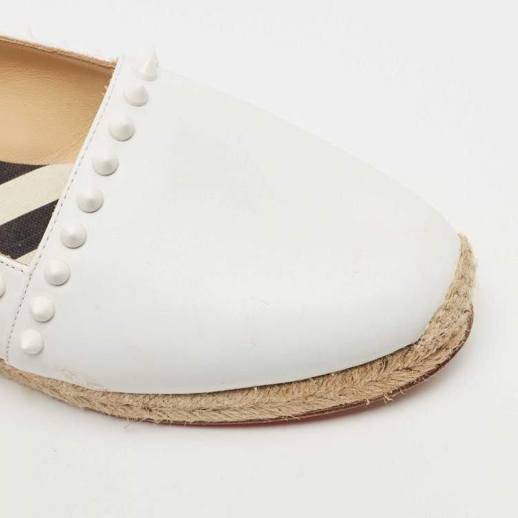 Pre Owned Christian Louboutin White Leather Melides Spike Trim Espadrille Flats Size 36 