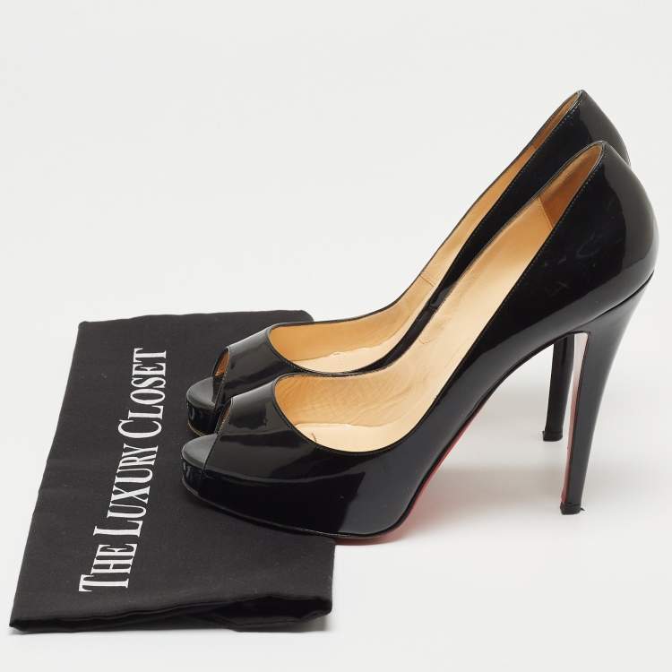 Pre Owned Christian Louboutin Black Patent Leather Very Prive Pumps Size 39.5