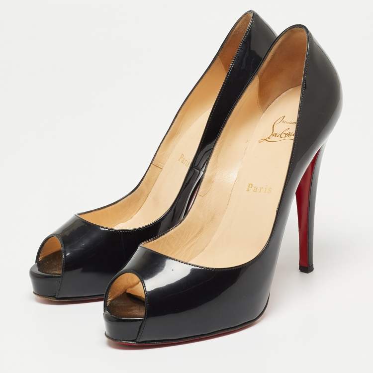 Pre Owned Christian Louboutin Black Patent Leather Very Prive Pumps Size 39.5