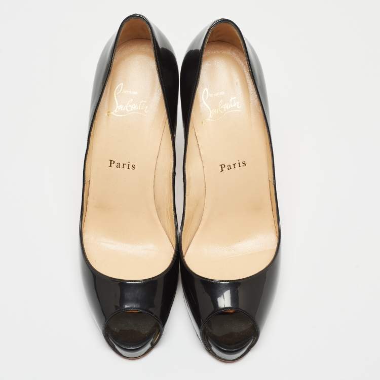 Pre Owned Christian Louboutin Black Patent Leather Very Prive Pumps Size 39.5