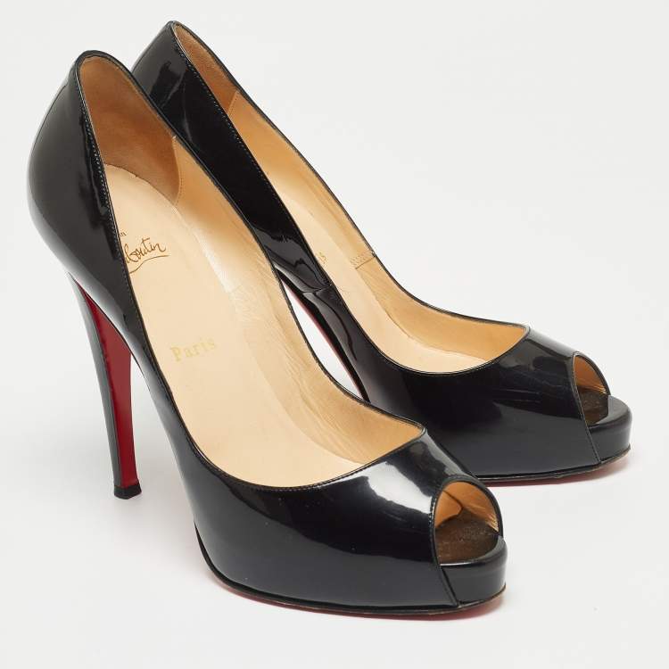 Pre Owned Christian Louboutin Black Patent Leather Very Prive Pumps Size 39.5