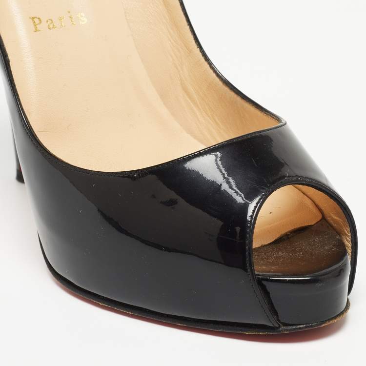 Pre Owned Christian Louboutin Black Patent Leather Very Prive Pumps Size 39.5