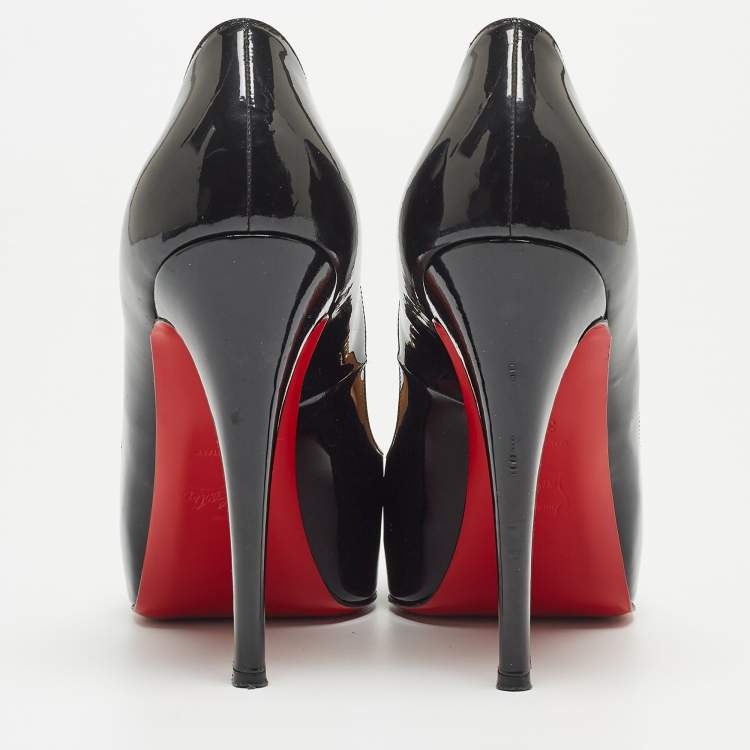 Pre Owned Christian Louboutin Black Patent Leather Very Prive Pumps Size 39.5