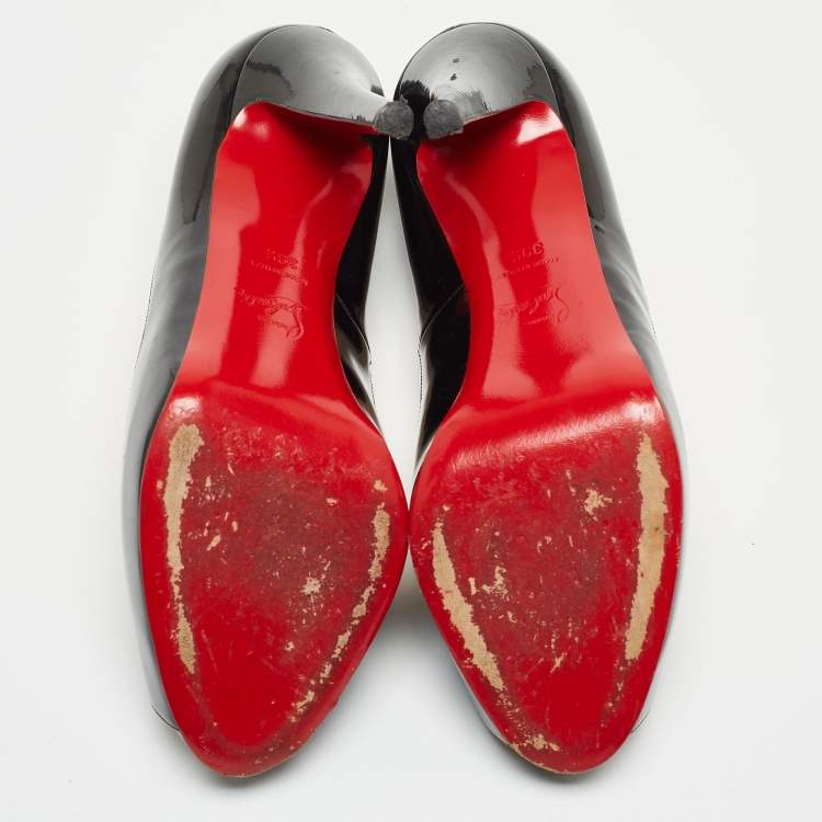 Pre Owned Christian Louboutin Black Patent Leather Very Prive Pumps Size 39.5