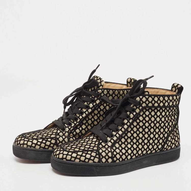 مملوكة مسبقًا Christian Louboutin Black/Gold Mesh and Glitter Rantus Orlato Sneakers Size 35.5