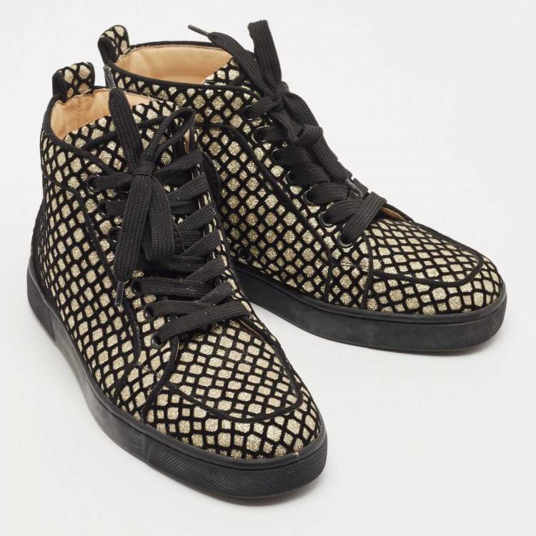 مملوكة مسبقًا Christian Louboutin Black/Gold Mesh and Glitter Rantus Orlato Sneakers Size 35.5