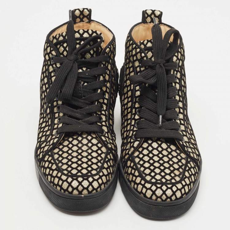 مملوكة مسبقًا Christian Louboutin Black/Gold Mesh and Glitter Rantus Orlato Sneakers Size 35.5