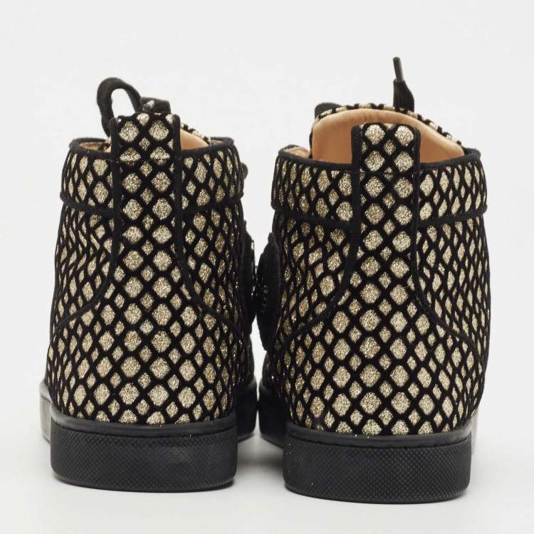 مملوكة مسبقًا Christian Louboutin Black/Gold Mesh and Glitter Rantus Orlato Sneakers Size 35.5