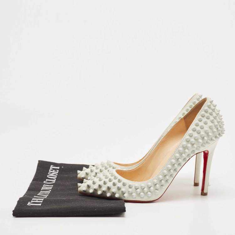 Pre Owned Christian Louboutin White Leather Pigalle Spikes Pumps Size 35.5