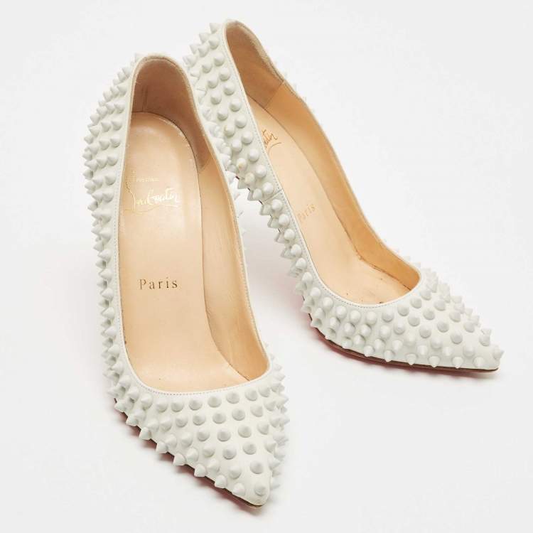 Pre Owned Christian Louboutin White Leather Pigalle Spikes Pumps Size 35.5