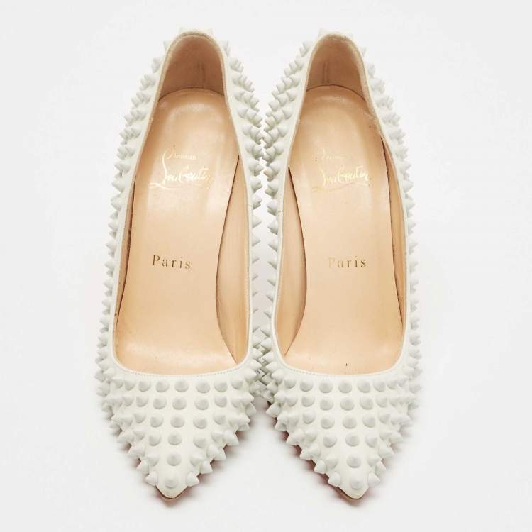 Pre Owned Christian Louboutin White Leather Pigalle Spikes Pumps Size 35.5