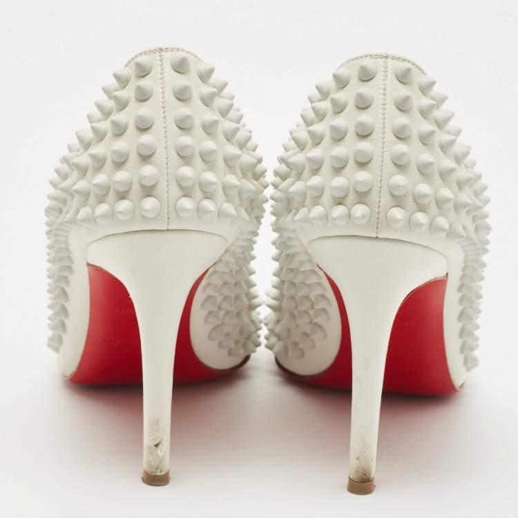 Pre Owned Christian Louboutin White Leather Pigalle Spikes Pumps Size 35.5