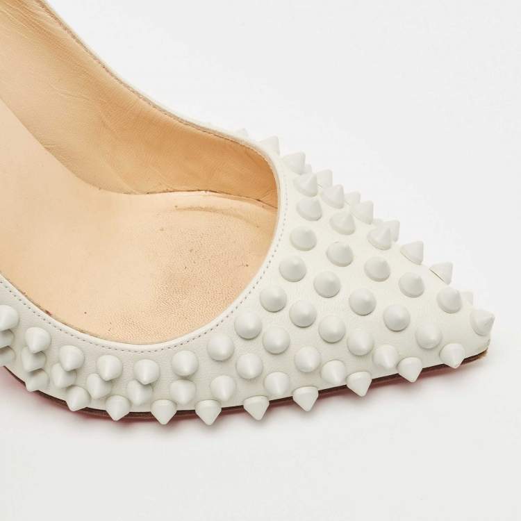 Pre Owned Christian Louboutin White Leather Pigalle Spikes Pumps Size 35.5