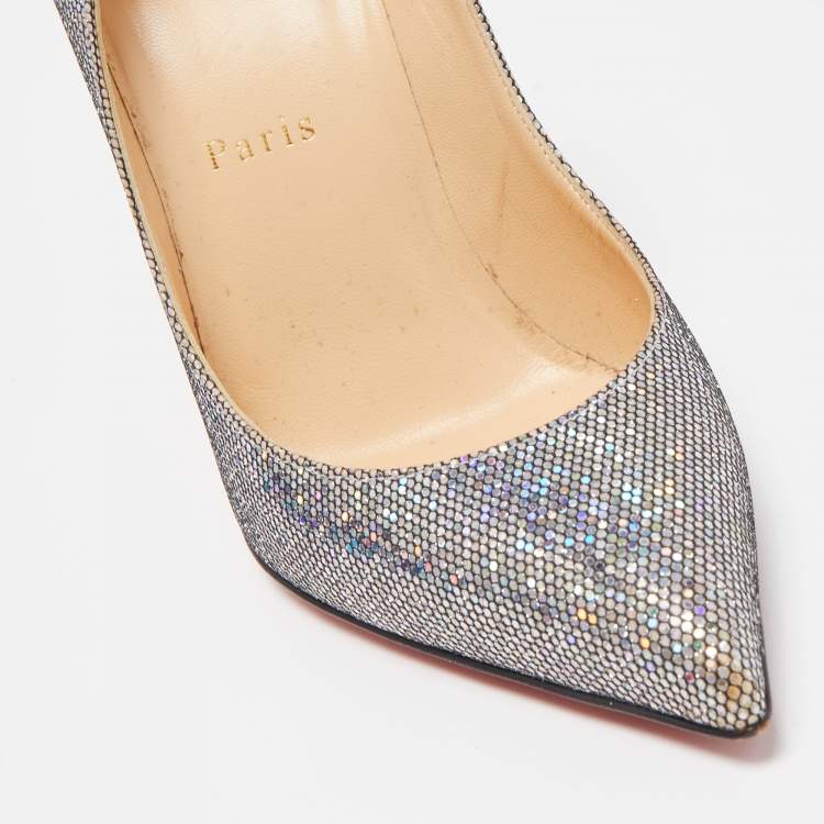 Pre Owned Christian Louboutin Silver Glitter Pigalle Follies Pumps Size 38