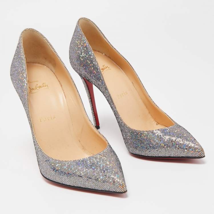 Pre Owned Christian Louboutin Silver Glitter Pigalle Follies Pumps Size 38