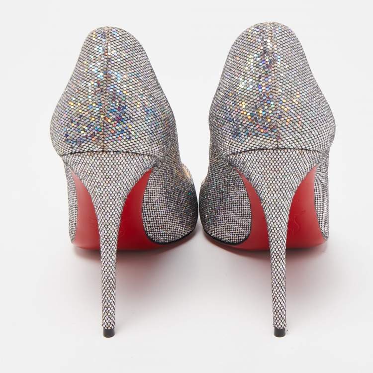 Pre Owned Christian Louboutin Silver Glitter Pigalle Follies Pumps Size 38