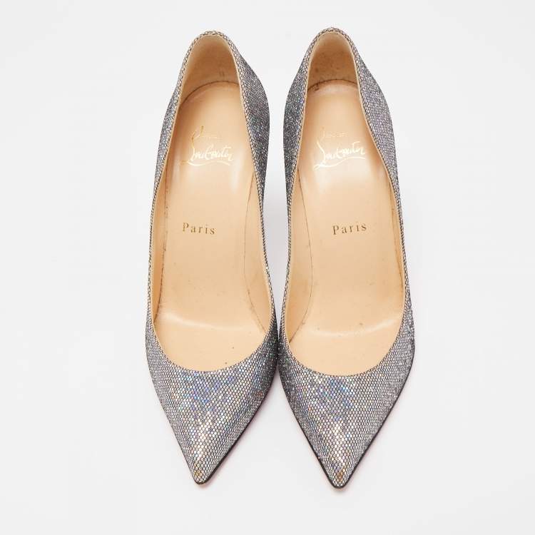 Pre Owned Christian Louboutin Silver Glitter Pigalle Follies Pumps Size 38