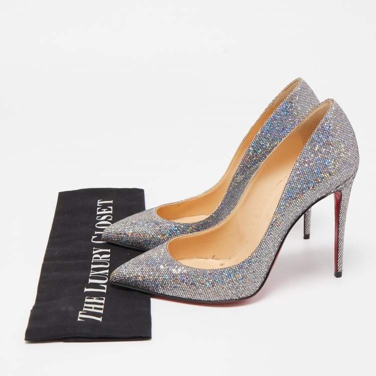 Pre Owned Christian Louboutin Silver Glitter Pigalle Follies Pumps Size 38