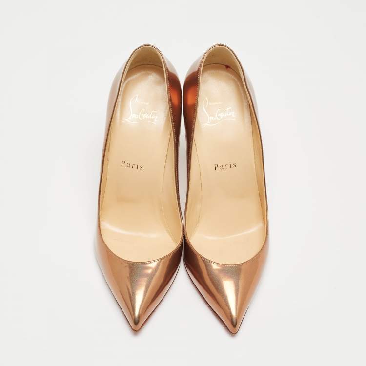 Pre Owned Christian Louboutin Metallic Patent Leather Pigalle Pumps Size 38