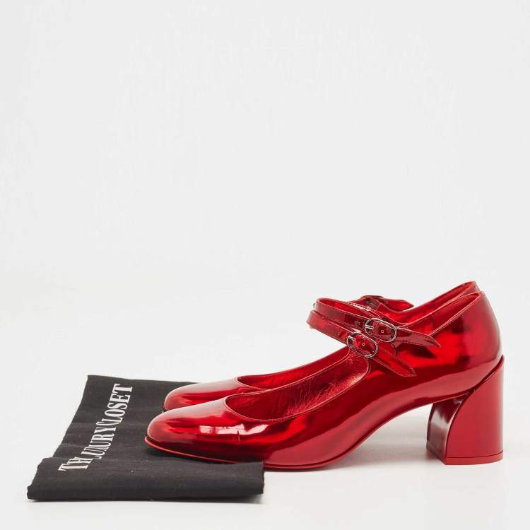 Pre Owned Christian Louboutin Red Patent Mary Jane Pumps Size 38