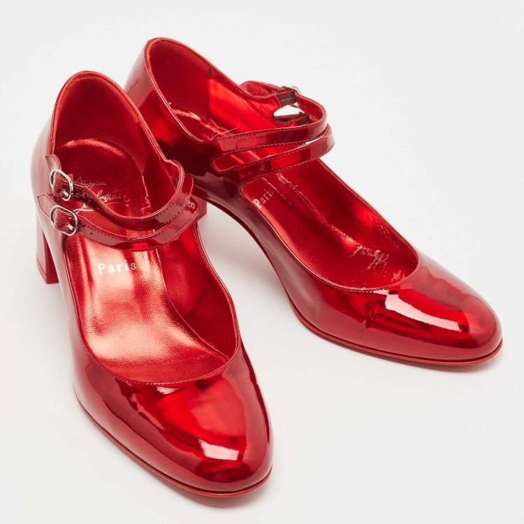 Pre Owned Christian Louboutin Red Patent Mary Jane Pumps Size 38