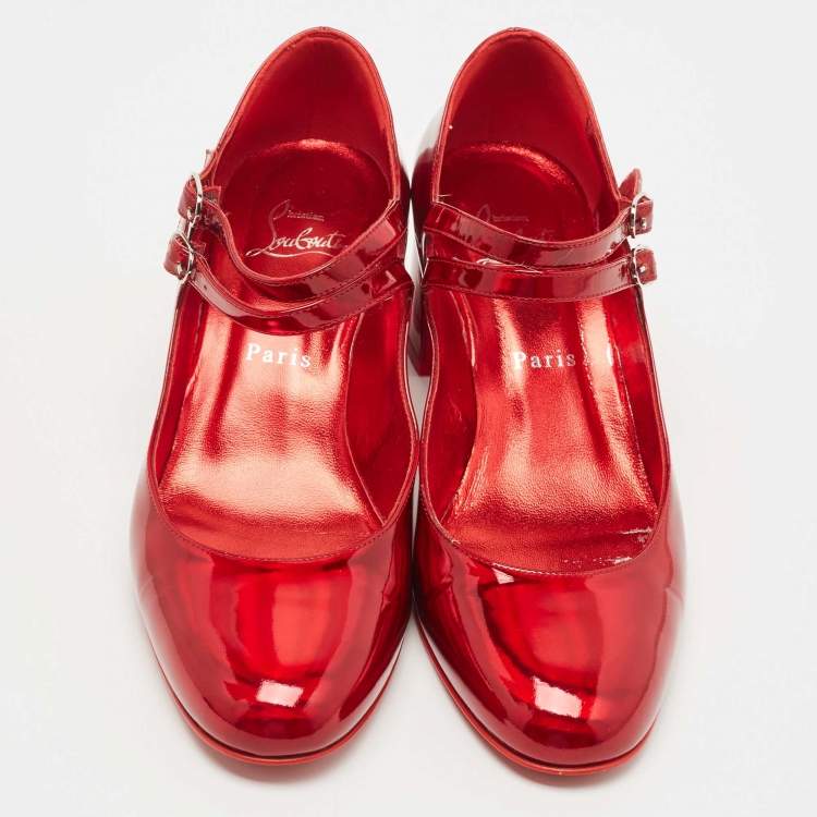 Pre Owned Christian Louboutin Red Patent Mary Jane Pumps Size 38