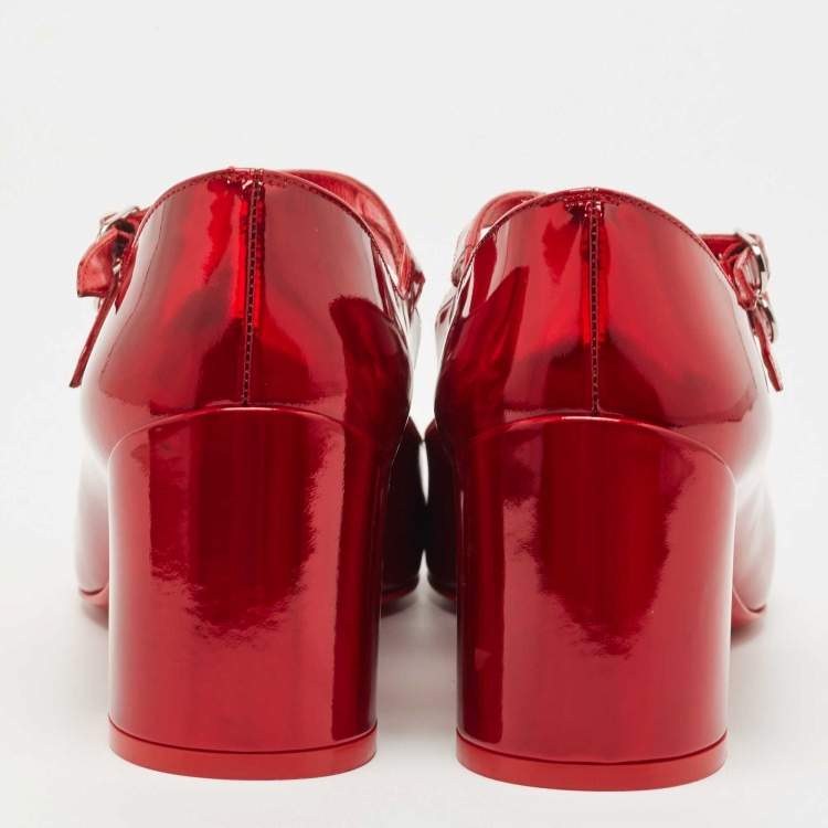 Pre Owned Christian Louboutin Red Patent Mary Jane Pumps Size 38