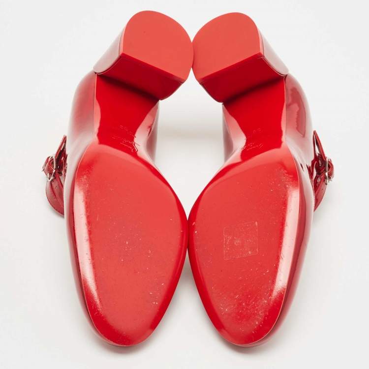 Pre Owned Christian Louboutin Red Patent Mary Jane Pumps Size 38