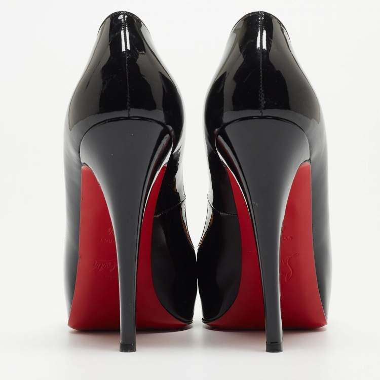 مملوكة مسبقًا Christian Louboutin Black Patent Leather Very Prive Peep Toe Platform Pumps Size 40.5
