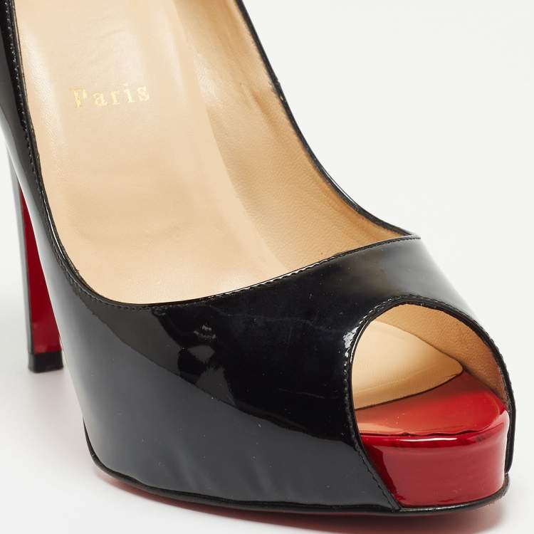مملوكة مسبقًا Christian Louboutin Black Patent Leather Very Prive Peep Toe Platform Pumps Size 40.5