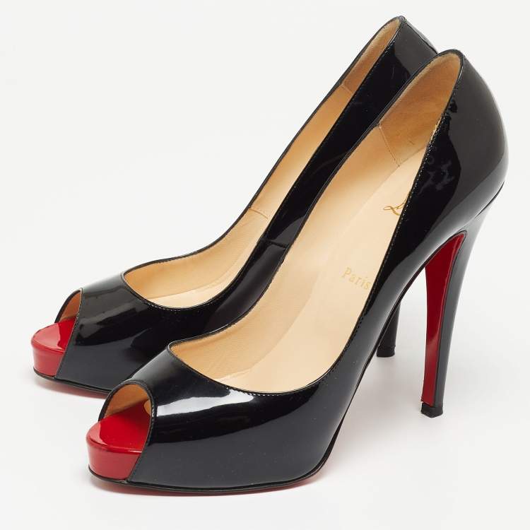 مملوكة مسبقًا Christian Louboutin Black Patent Leather Very Prive Peep Toe Platform Pumps Size 40.5