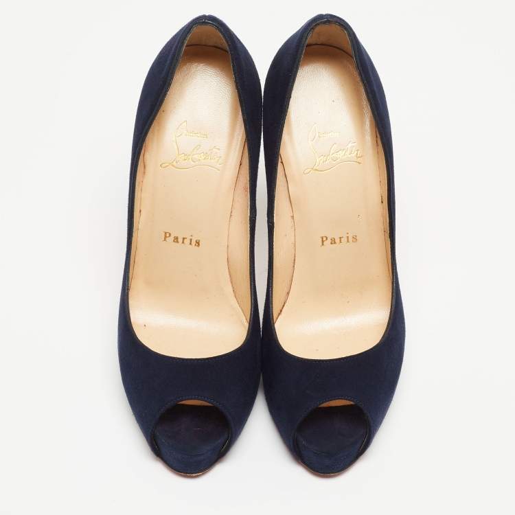 Pre Owned Christian Louboutin Navy Blue Suede New Very Prive Pumps Size 37