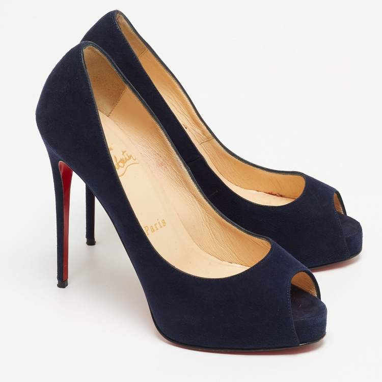 Pre Owned Christian Louboutin Navy Blue Suede New Very Prive Pumps Size 37