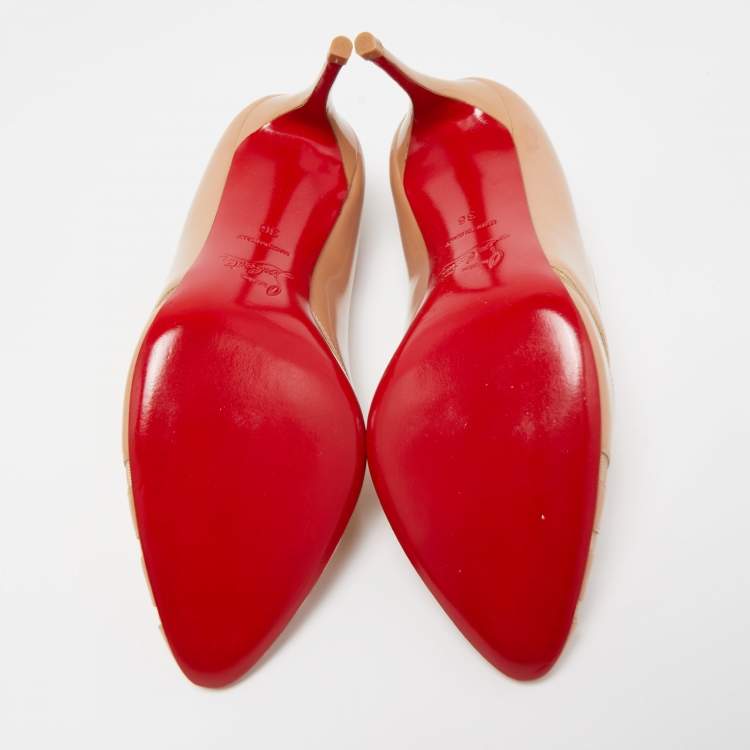 Pre Owned Christian Louboutin Beige Patent Leather and Mesh Pumps Size 36