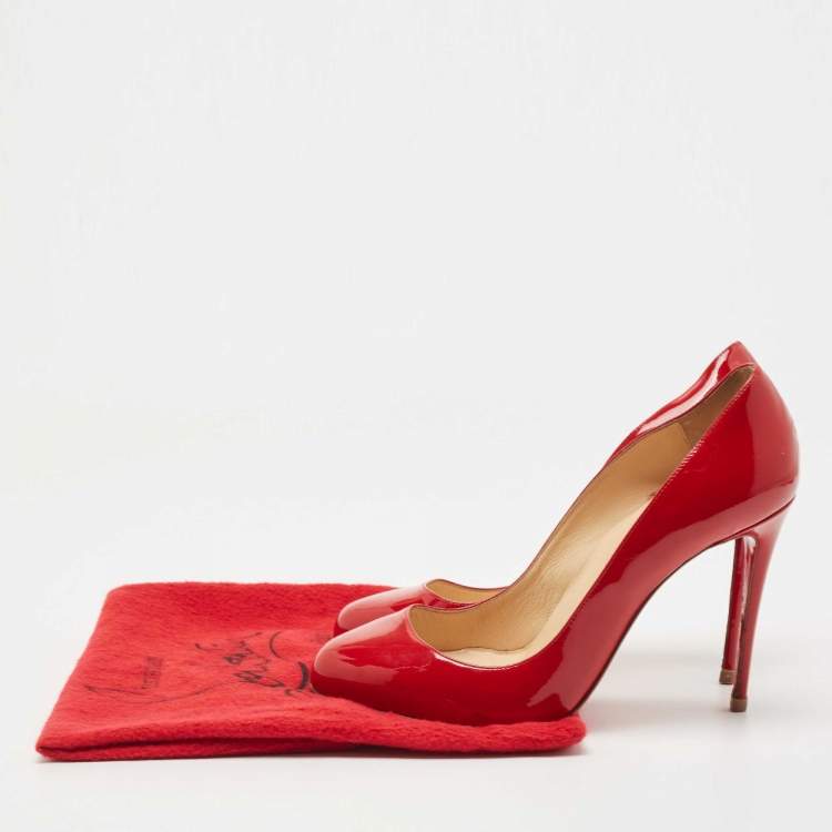 Pre Owned Christian Louboutin Red Patent Simple Pumps Size 38
