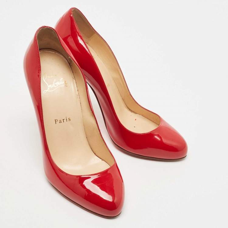 Pre Owned Christian Louboutin Red Patent Simple Pumps Size 38