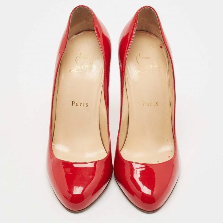 Pre Owned Christian Louboutin Red Patent Simple Pumps Size 38