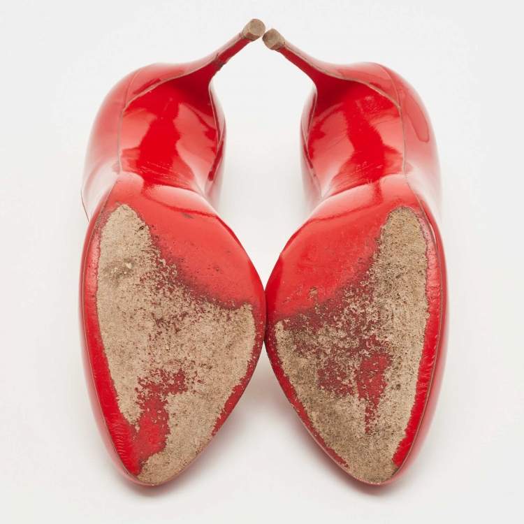 Pre Owned Christian Louboutin Red Patent Simple Pumps Size 38