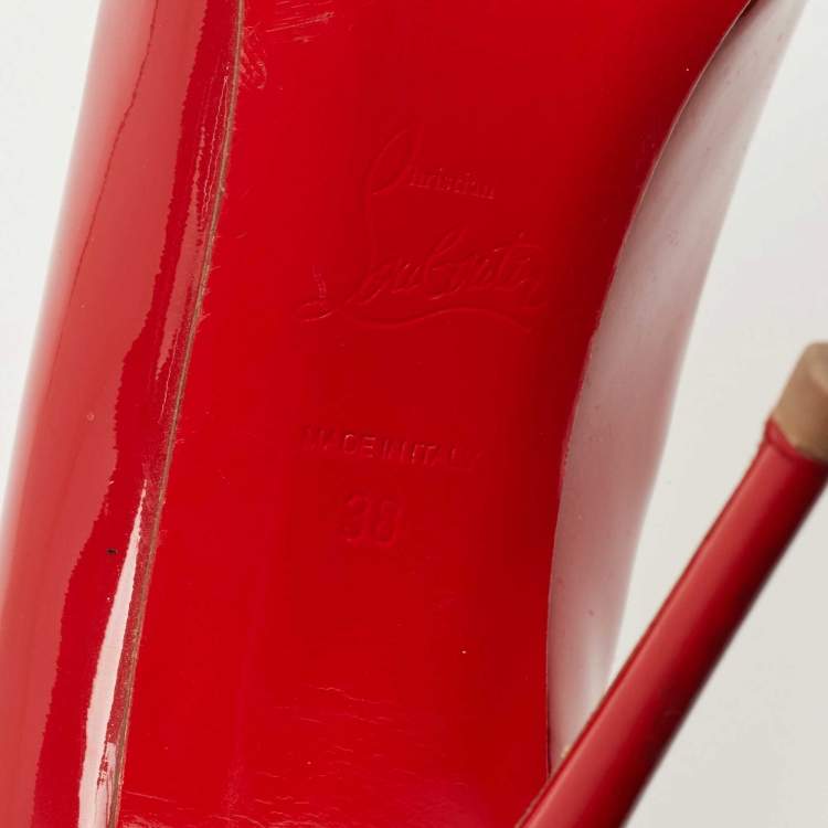 Pre Owned Christian Louboutin Red Patent Simple Pumps Size 38