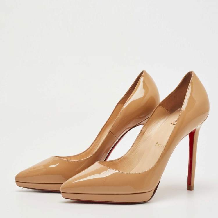 Pre Owned Christian Louboutin Beige Patent Pigalle Pumps Size 37.5