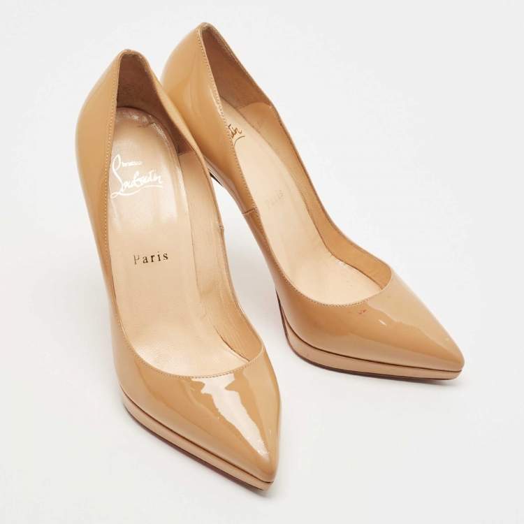 Pre Owned Christian Louboutin Beige Patent Pigalle Pumps Size 37.5