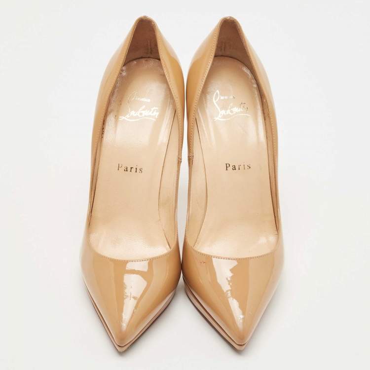 Pre Owned Christian Louboutin Beige Patent Pigalle Pumps Size 37.5