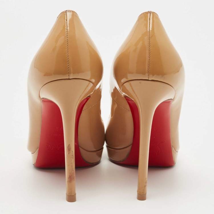 Pre Owned Christian Louboutin Beige Patent Pigalle Pumps Size 37.5