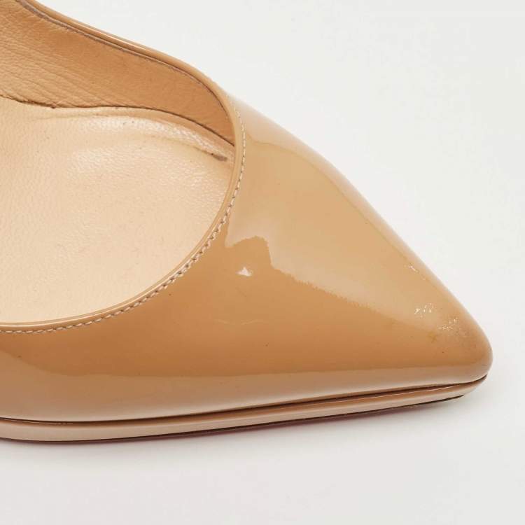 Pre Owned Christian Louboutin Beige Patent Pigalle Pumps Size 37.5