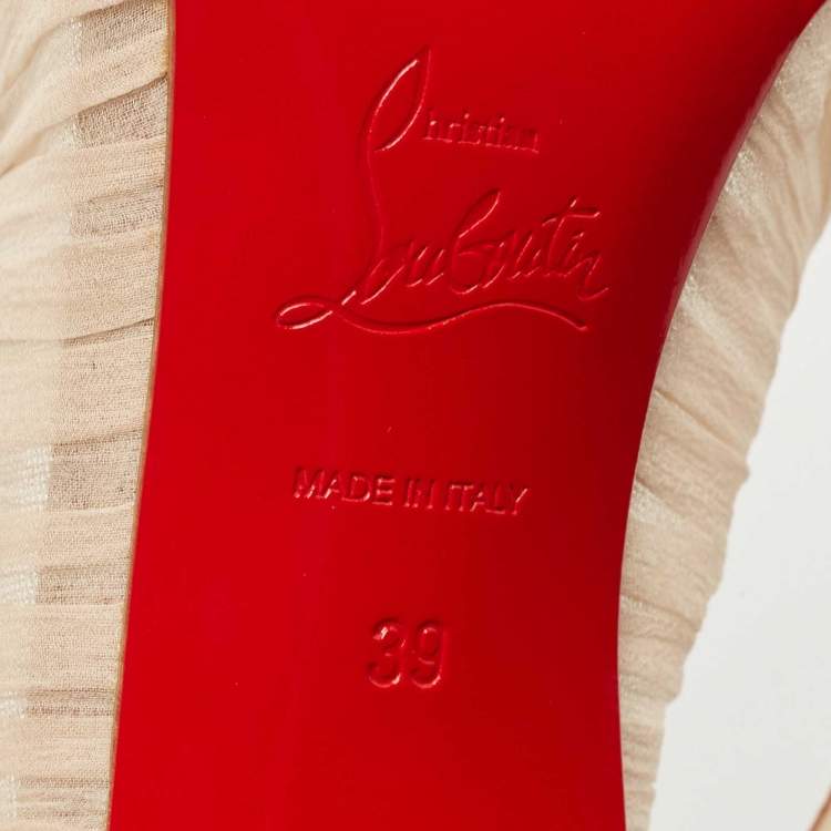 Pre Owned Christian Louboutin Beige Pleated Silk Crepe Pointed Toe Pumps Size 39