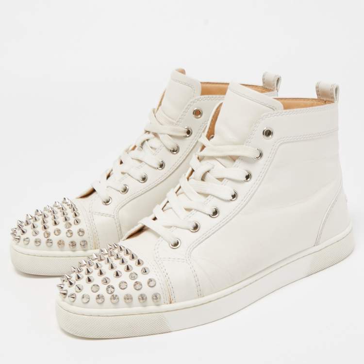 Christian Louboutin White Leather Lou Spikes High Top Sneakers Size 40